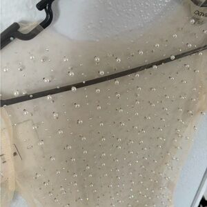 DAVI & DANI Pearl Embellished Cream Top